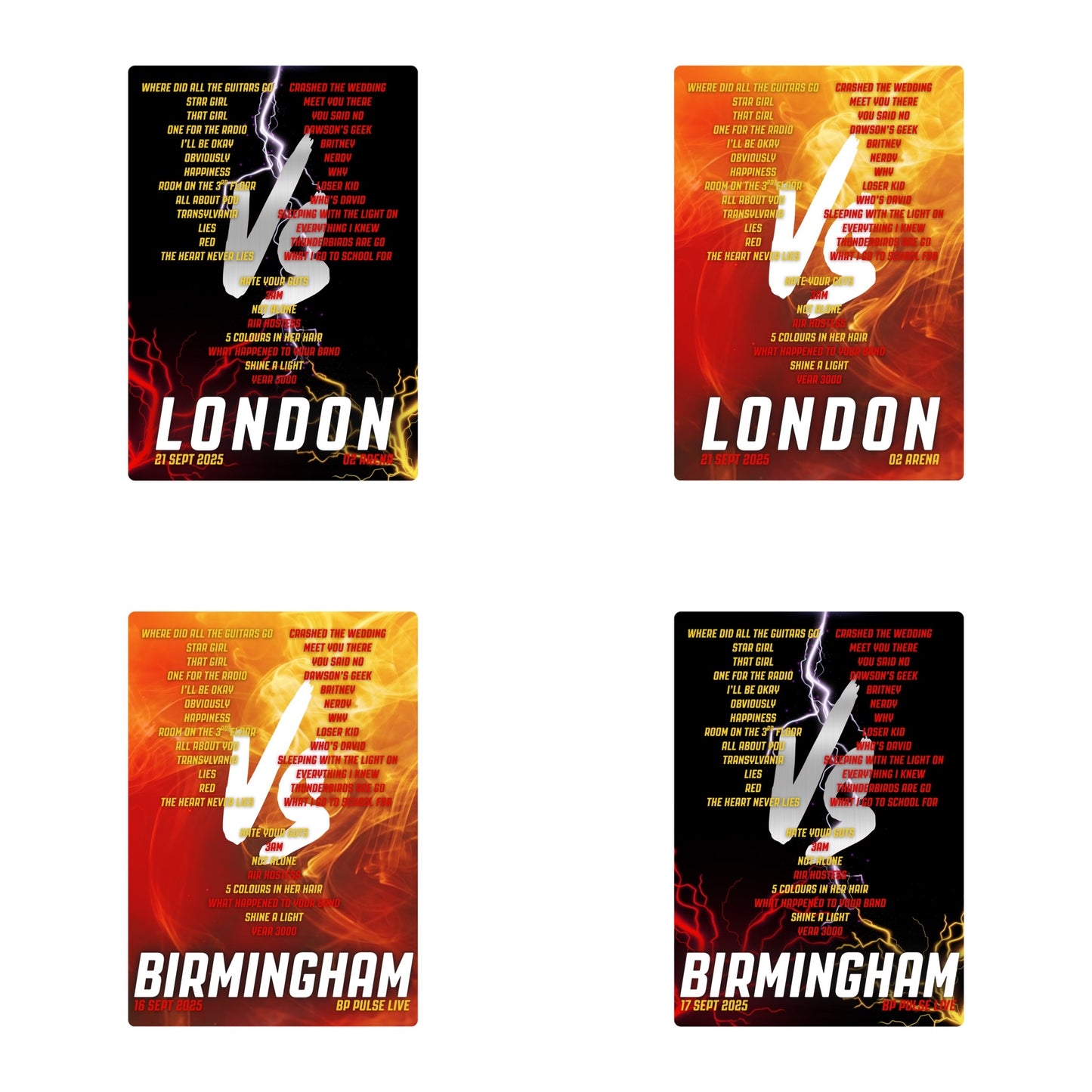 Busted vs McFly Tour Setlist Prints | 2 designs | 3 sizes