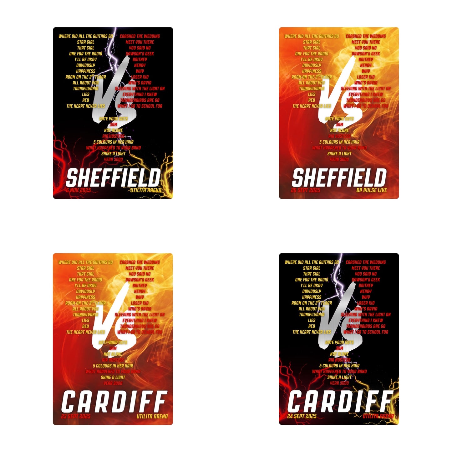 Busted vs McFly Tour Setlist Prints | 2 designs | 3 sizes