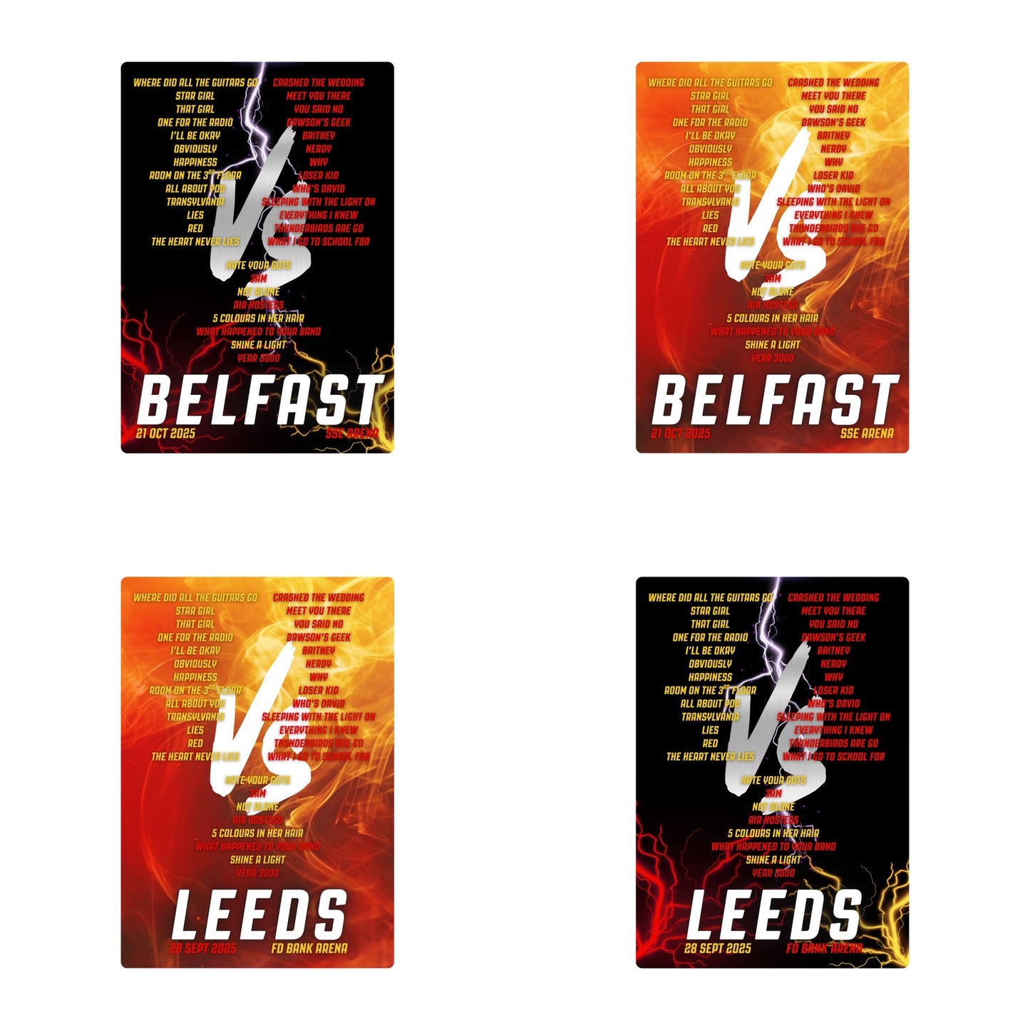 Busted vs McFly Tour Setlist Prints | 2 designs | 3 sizes