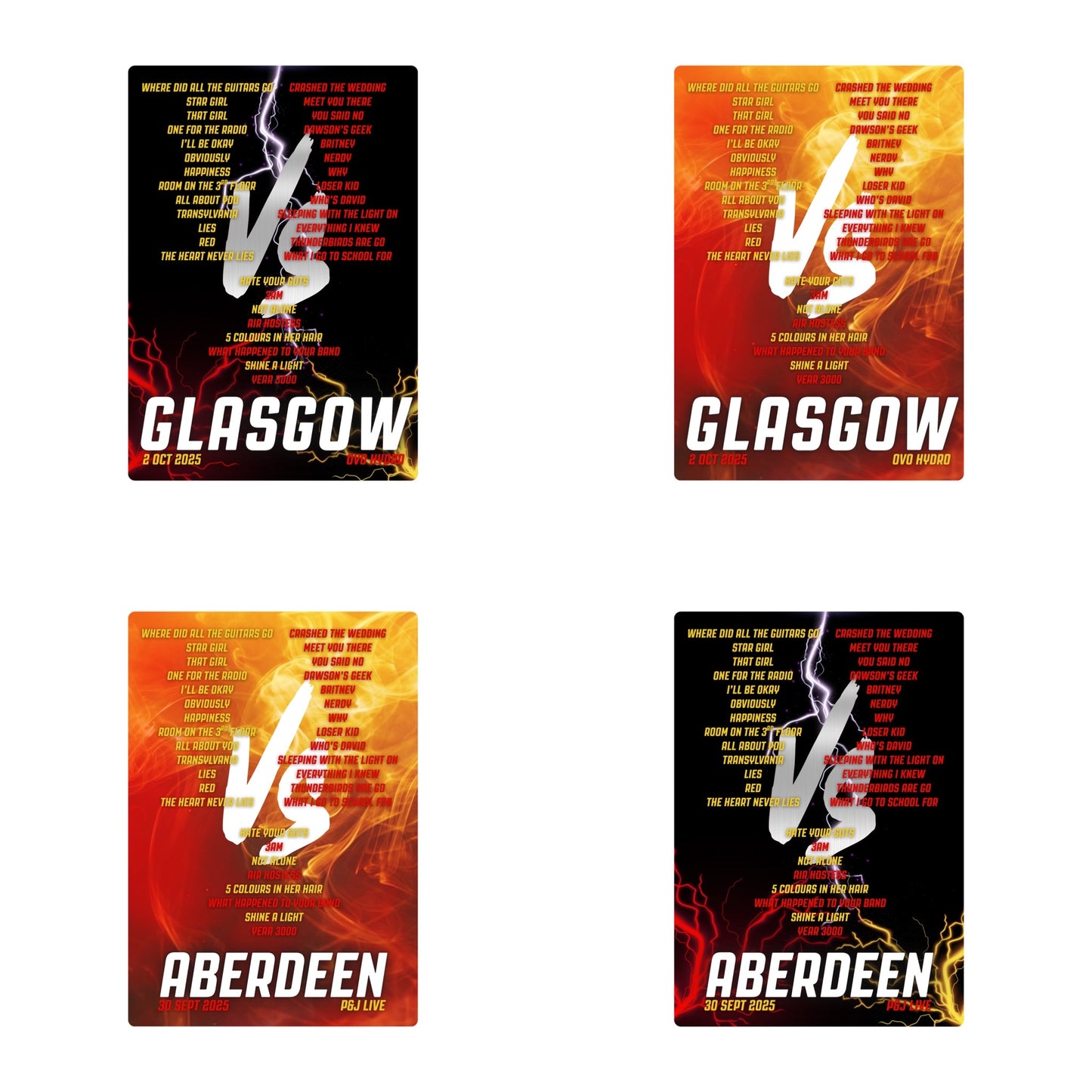 Busted vs McFly Tour Setlist Prints | 2 designs | 3 sizes