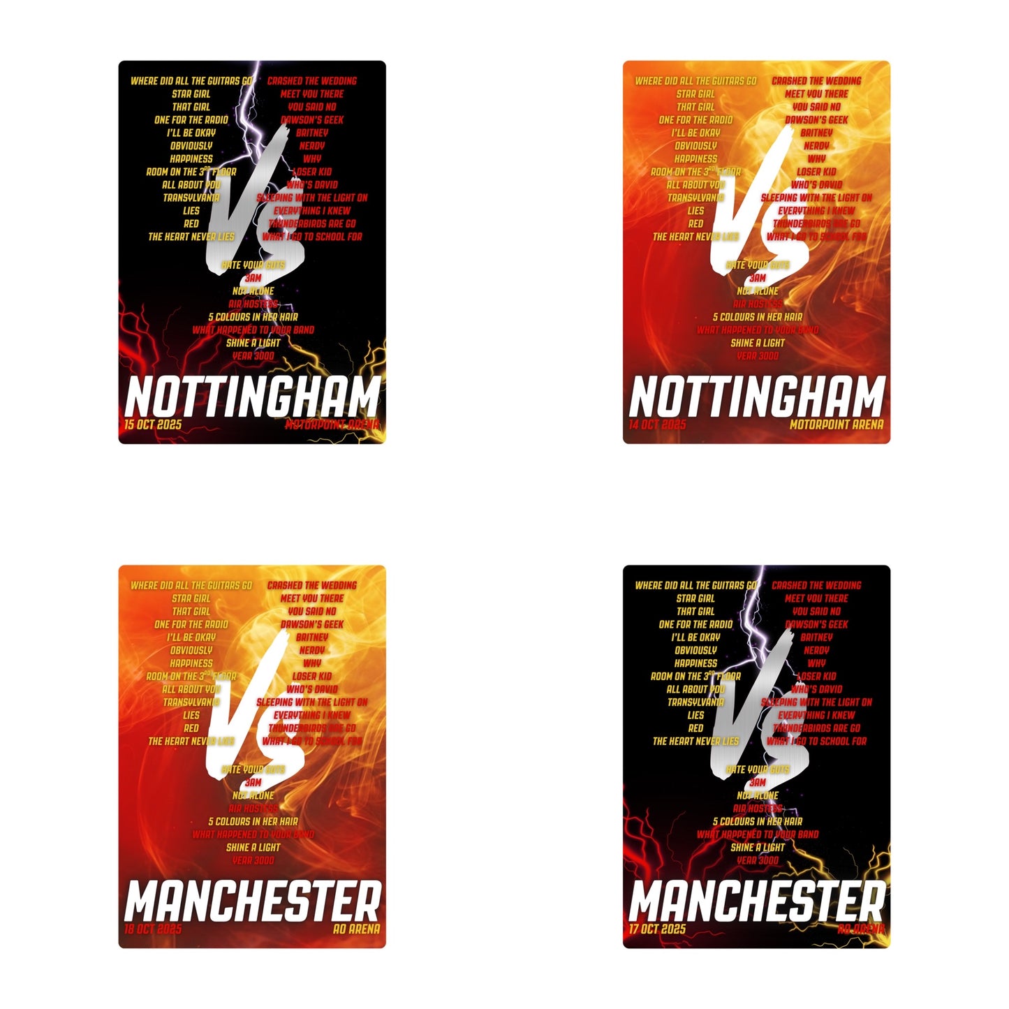 Busted vs McFly Tour Setlist Prints | 2 designs | 3 sizes