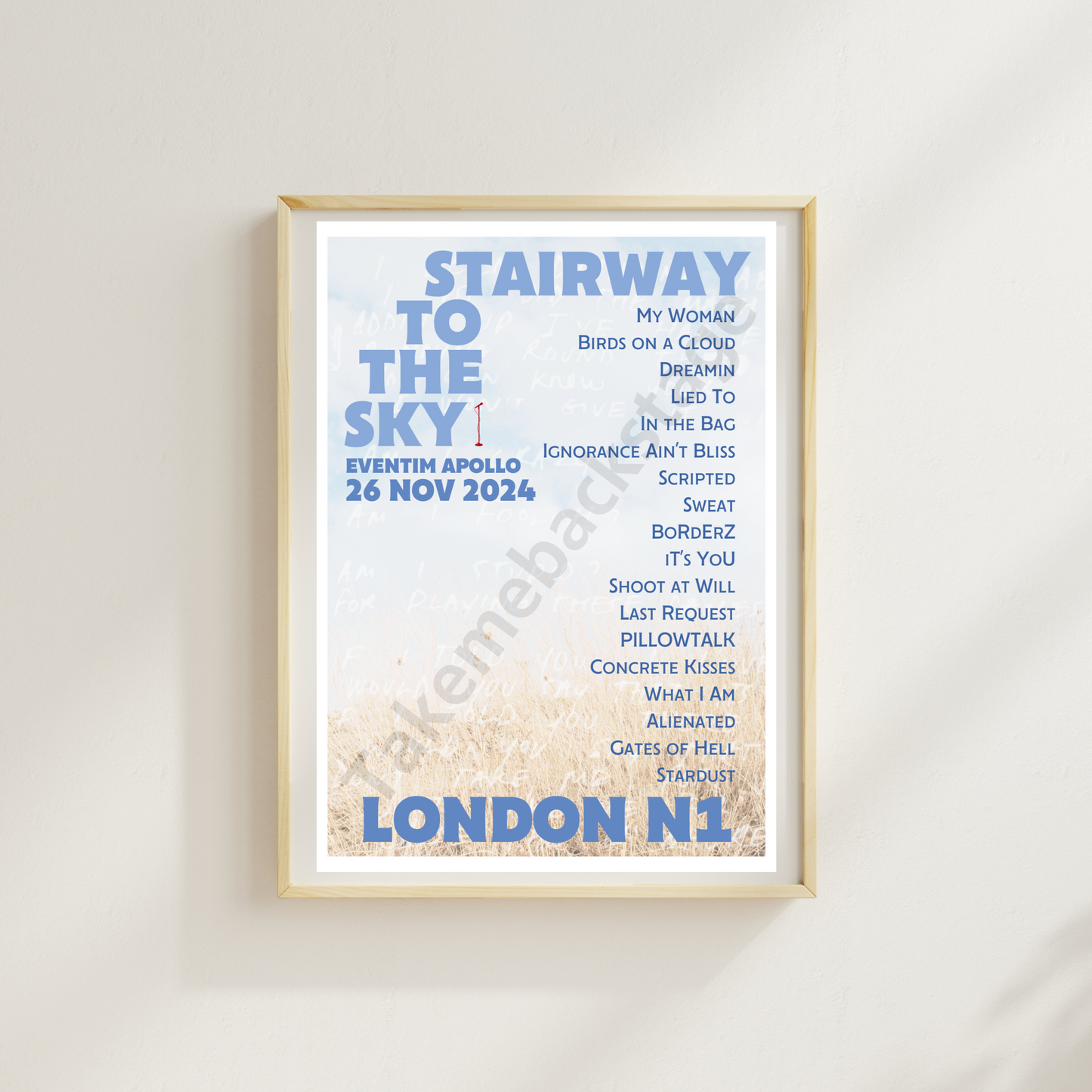 Stairway To The Sky London N1 setlist print I Poster | 3 sizes