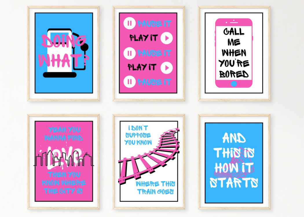 The 1975 inspired Graffiti prints - set of 6 (Choice of colour)