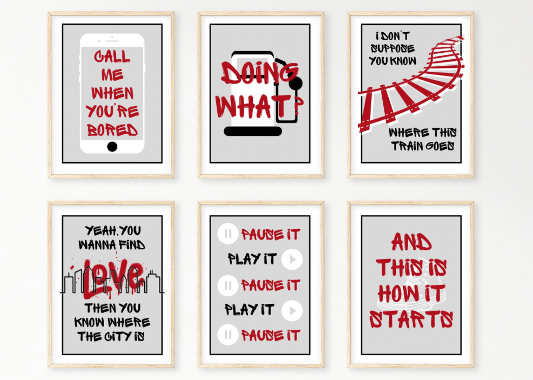 The 1975 inspired Graffiti prints - set of 6 (Choice of colour)